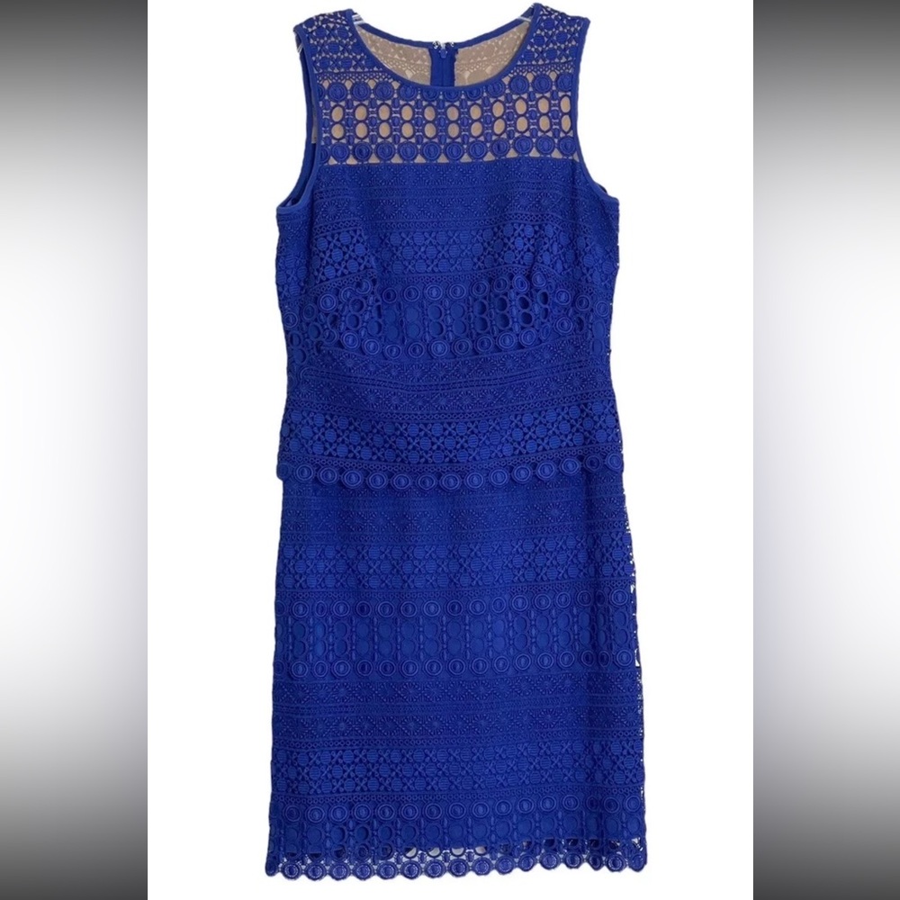 LAUREN RALPH LAUREN Women's Lace Sleeveless Cocktail Sheath Dress Blue Size 6